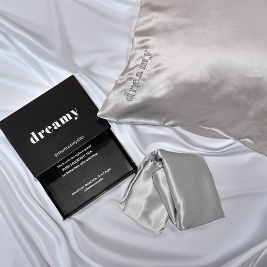 100% Pure 22 Momme Mulberry Silk- The Dreamy Silks Grey Pillowcase