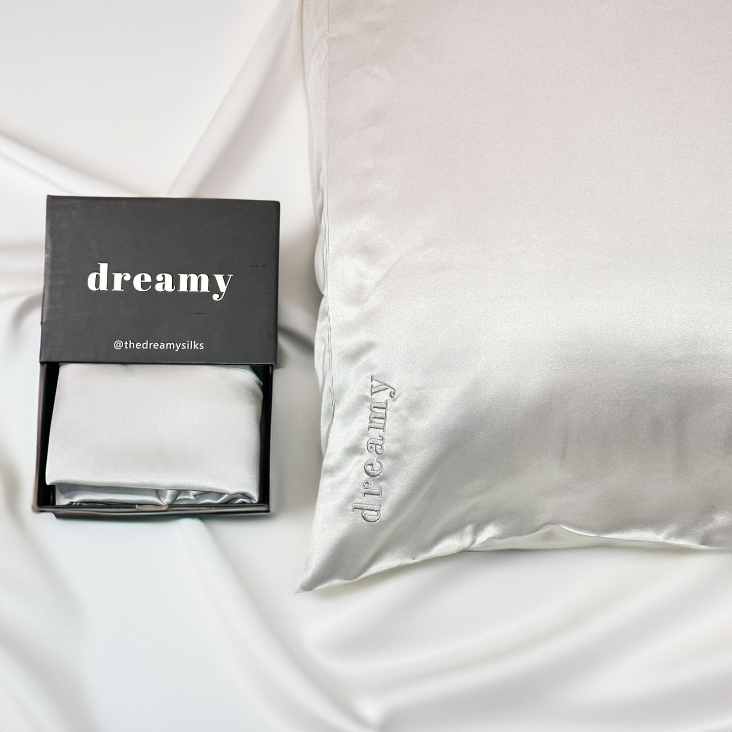 100% Pure 22 Momme Mulberry Silk- The Dreamy Silks Grey Pillowcase